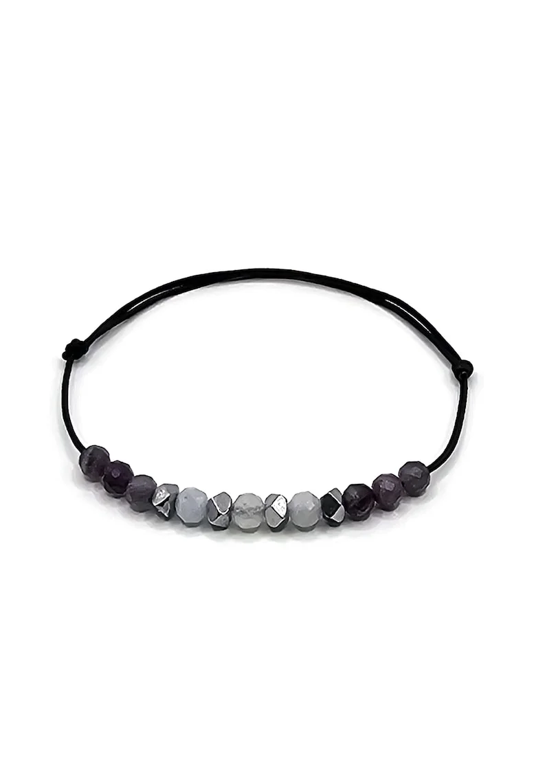 Bratara handmade, ajustabila, zodia Pesti,  pietre semipretioase Ametist, Hematit si Acvamarin, Negru
