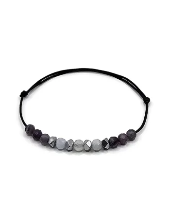Bratara handmade, ajustabila, zodia Pesti,  pietre semipretioase Ametist, Hematit si Acvamarin, Negru