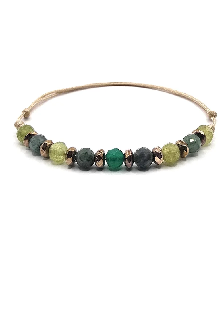 Bratara handmade, ajustabila, zodia Taur,  pietre semipretioase Peridot, Smarald, Hematit si Agat, Bej