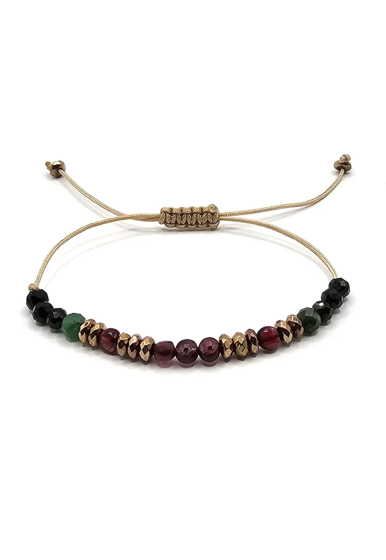 Bratara handmade, ajustabila, zodia Capricorn,  pietre semipretioase turmalina, smarald, hematit si granat, Bej