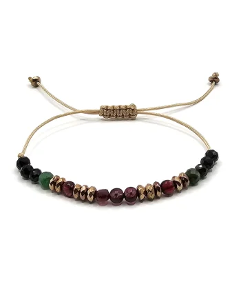 Bratara handmade, ajustabila, zodia Capricorn,  pietre semipretioase turmalina, smarald, hematit si granat, Bej