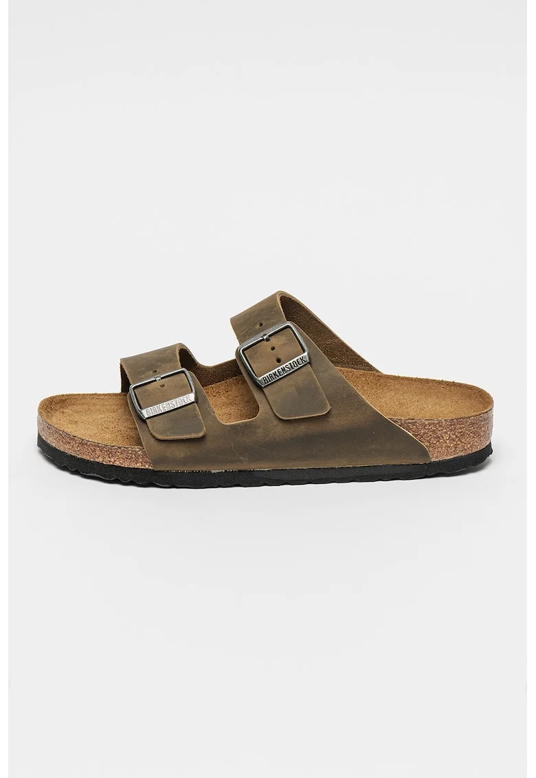 Papuci narrow fit unisex de piele Arizona, Maro