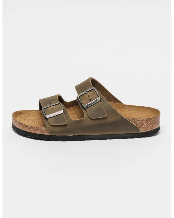 Papuci narrow fit unisex de piele Arizona, Maro