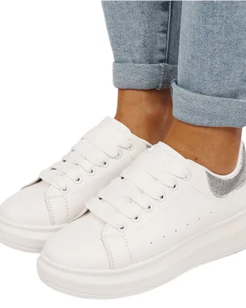 Sneakers albi argintii cu talpa groasa M-8826 M7