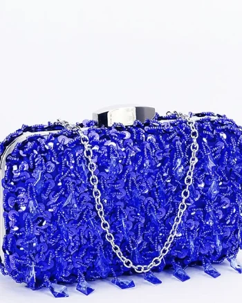 Geanta clutch albastra cu cristale si paiete BME6011 06