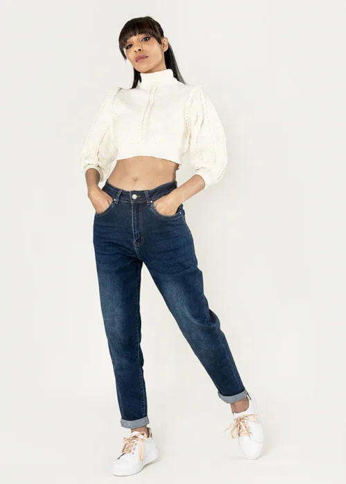 Blugi dama Mom Fit Nina Carter Albastru inchis P502-9 M8