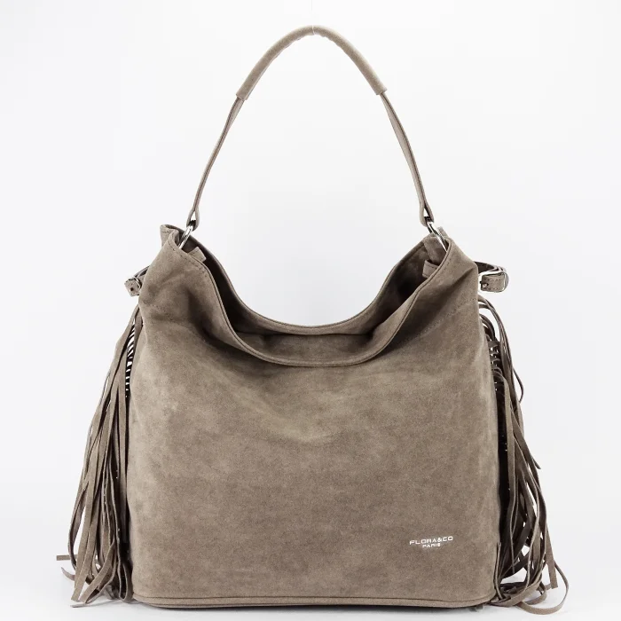 Geanta taupe FloraCO Paris cu franjuri F7518 M4