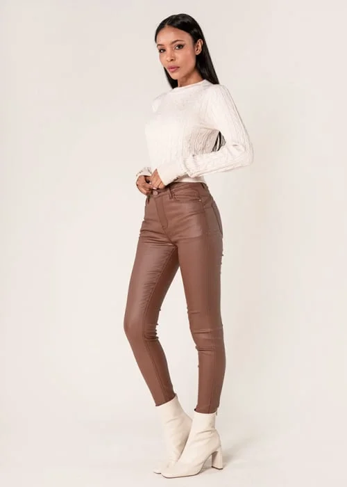 Pantaloni skinny din piele ecologica Maro mat LC001-2 M9