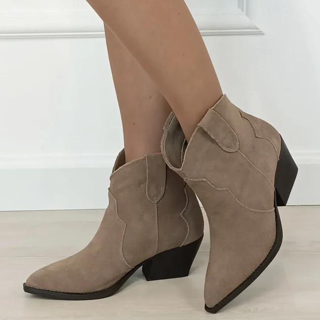 Botine kaki din piele naturala cu toc comod 6338 114
