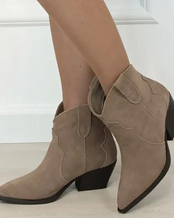 Botine kaki din piele naturala cu toc comod 6338 114