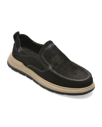 Mocasini OTTER negri, E660010, din piele naturala