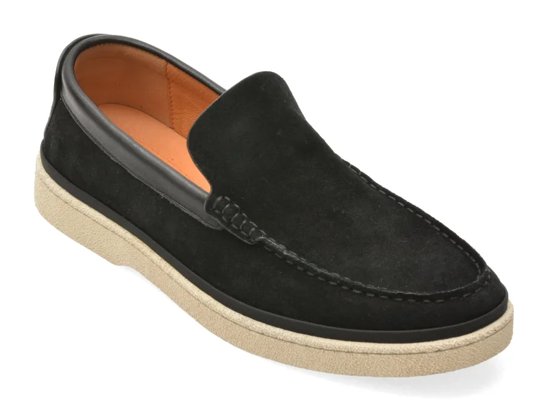 Mocasini OTTER negri, J260016, din piele intoarsa