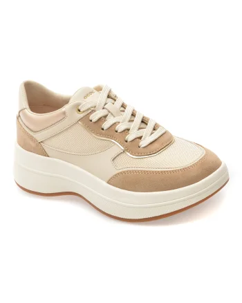 Pantofi sport GEOX bej, D65WTD, din material textil si piele naturala