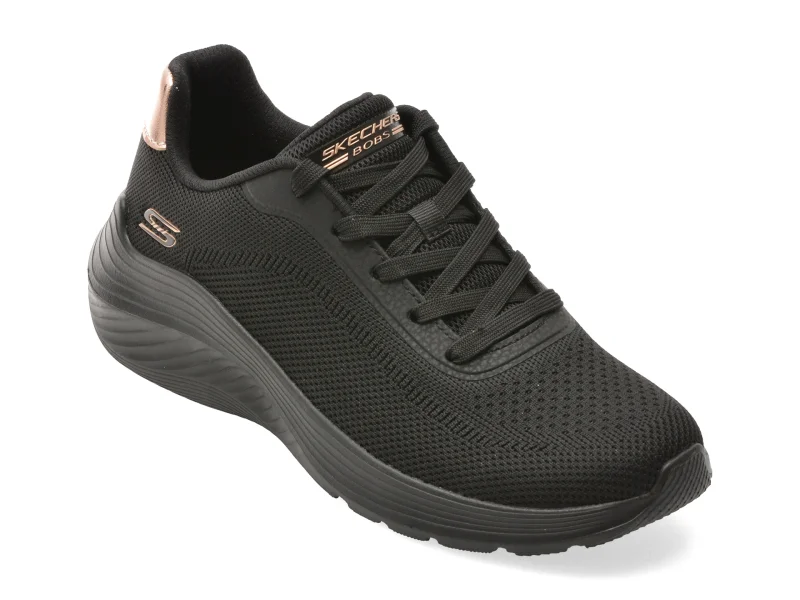 Pantofi sport SKECHERS negri, BOBS SQUAD WAVES, din material textil