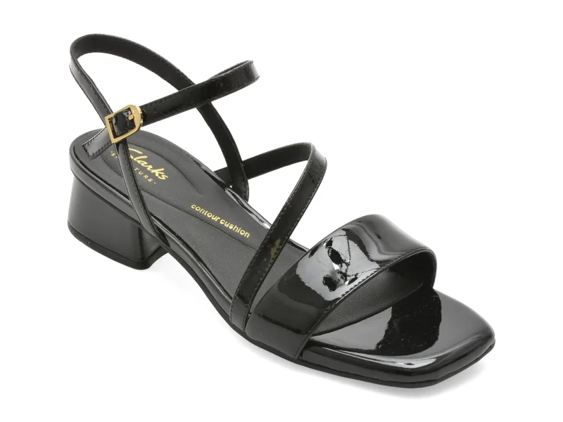 Sandale CLARKS negre, SERINA 35 STRAP, din piele naturala lacuita