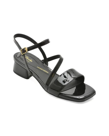 Sandale CLARKS negre, SERINA 35 STRAP, din piele naturala lacuita