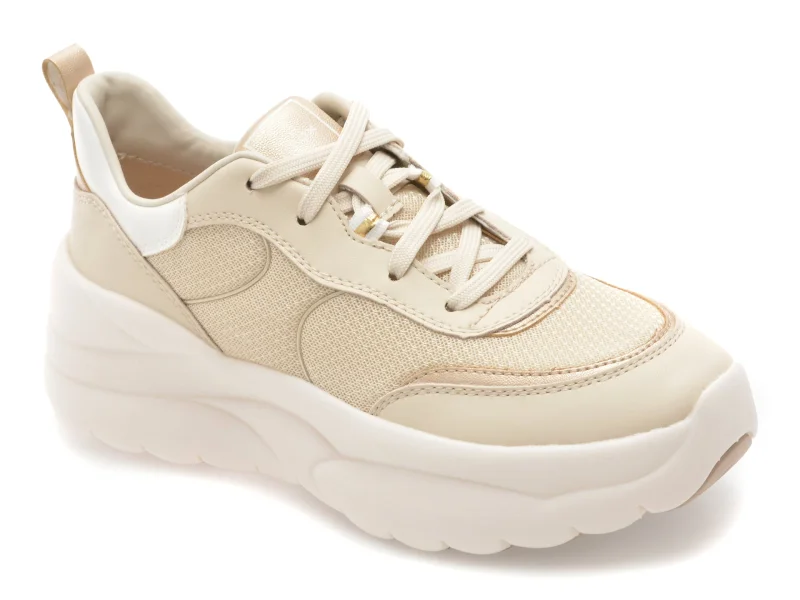 Pantofi sport GEOX bej, D651FB, din material textil si piele naturala
