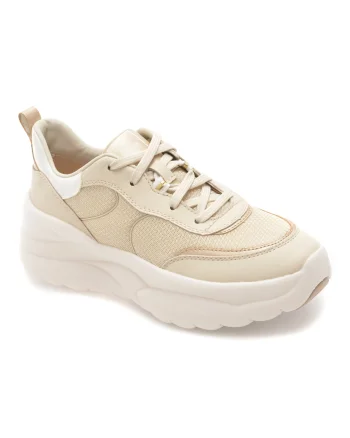 Pantofi sport GEOX bej, D651FB, din material textil si piele naturala