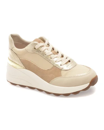 Pantofi sport GEOX bej, D65WAB, din material textil si piele naturala
