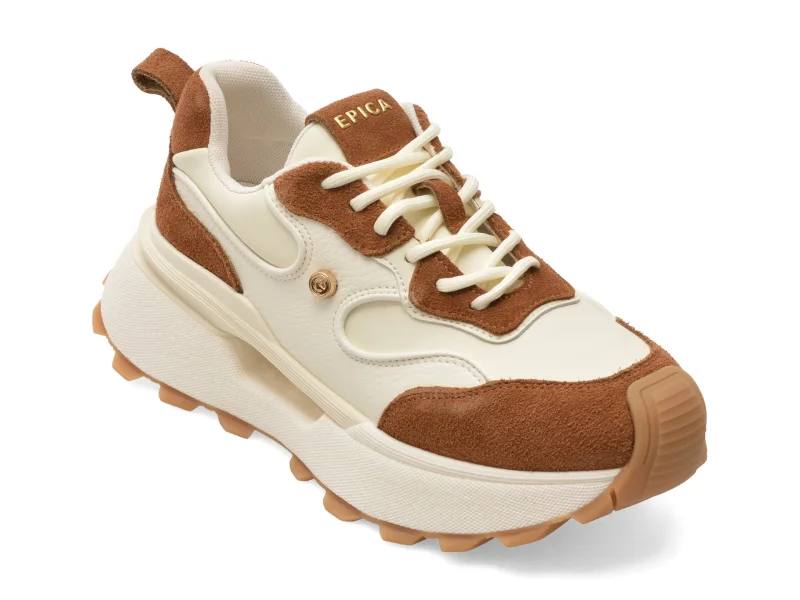 Pantofi sport EPICA albi, 5371, din piele naturala