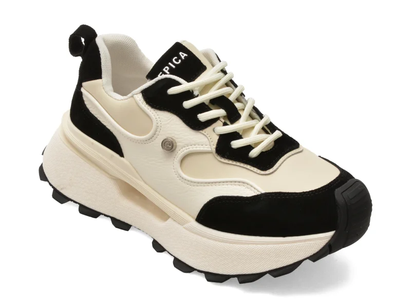 Pantofi sport EPICA alb-negru, 5371, din piele naturala