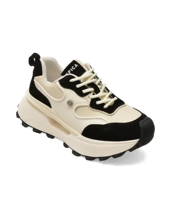 Pantofi sport EPICA alb-negru, 5371, din piele naturala