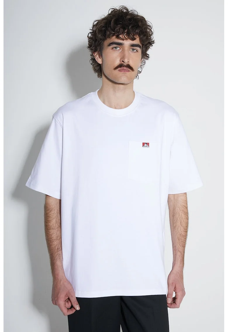 Tricou  alb, bumbac/poliester, croiala lejera, cu guler plat