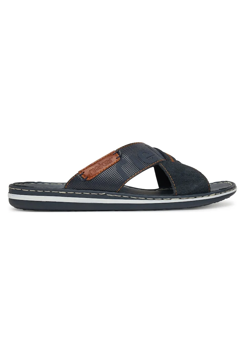 Papuci barbati,  bleumarin, piele ecologica, material interior textil,
