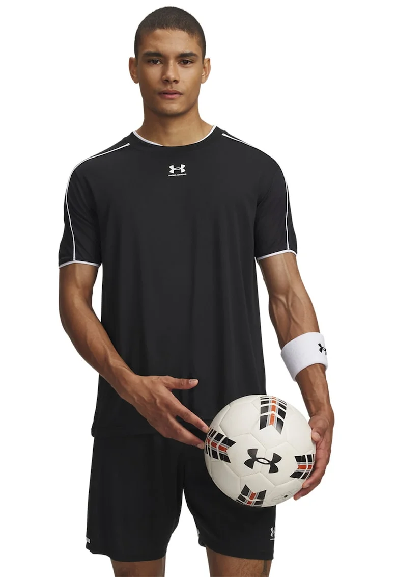 Tricou cu decolteu la baza gatului si logo pentru fotbal Challenger, Negru