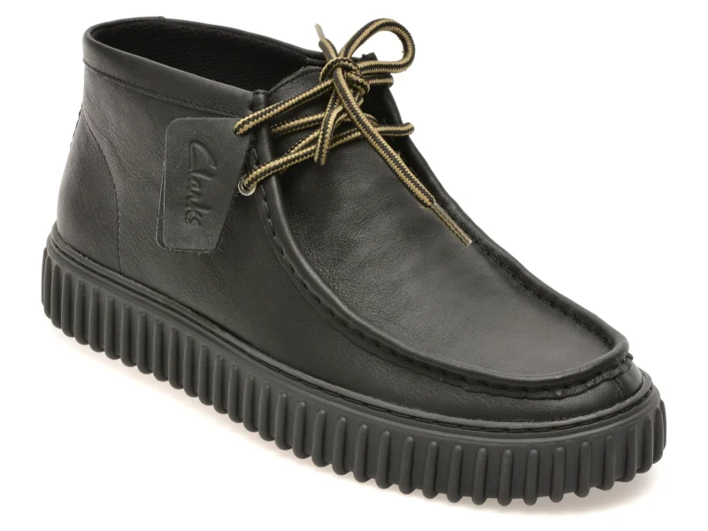 Ghete CLARKS negre, TORHILL HI, din piele naturala