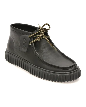 Ghete CLARKS negre, TORHILL HI, din piele naturala