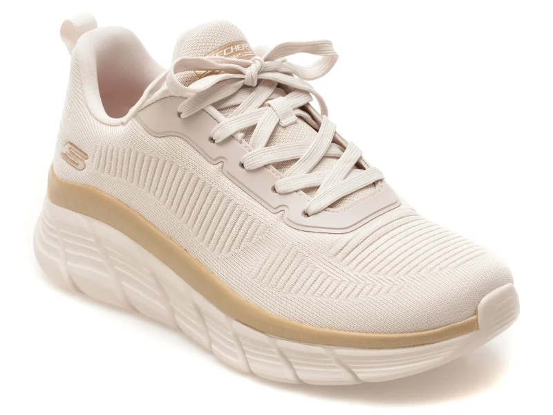 Pantofi sport SKECHERS albi, BOBS B FLEX HI, din material textil