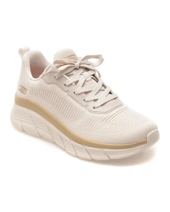Pantofi sport SKECHERS albi, BOBS B FLEX HI, din material textil