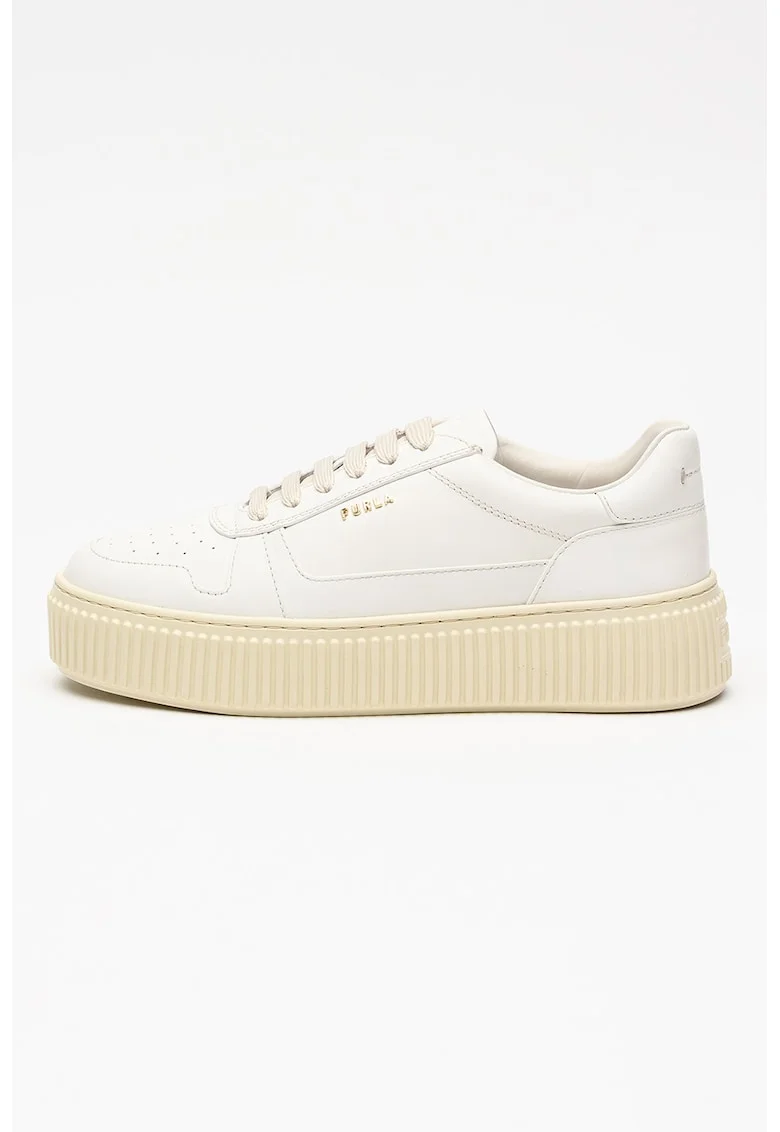 Pantofi sport Sky flatform de piele, Auriu/Alb fildes