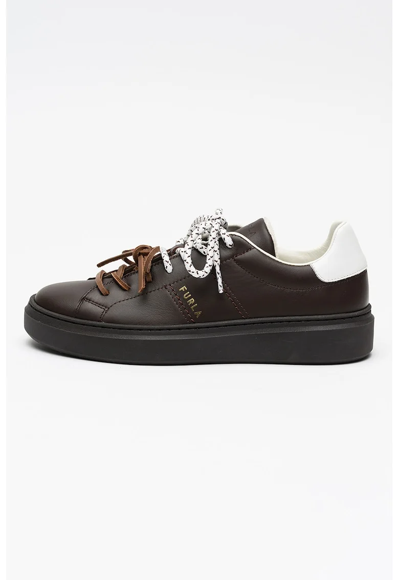 Pantofi sport Hype de piele cu sireturi duble, Maro inchis