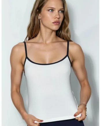 Top Cami  fara maneci, alb, amestec de modal si bumbac, croiala regulara,
