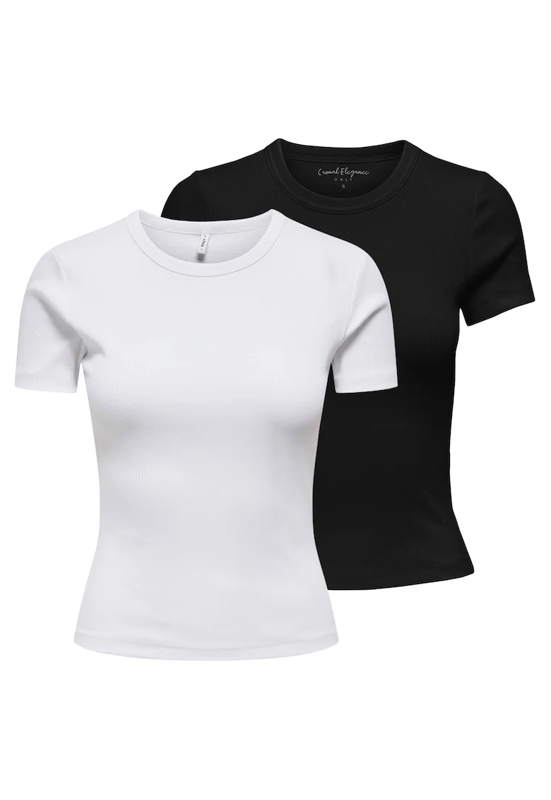 Set de doua piese de tricouri din amestec de bumbac, Alb/Negru