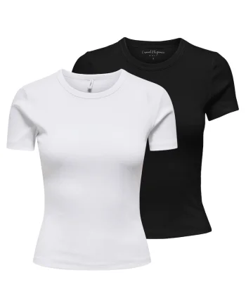 Set de doua piese de tricouri din amestec de bumbac, Alb/Negru