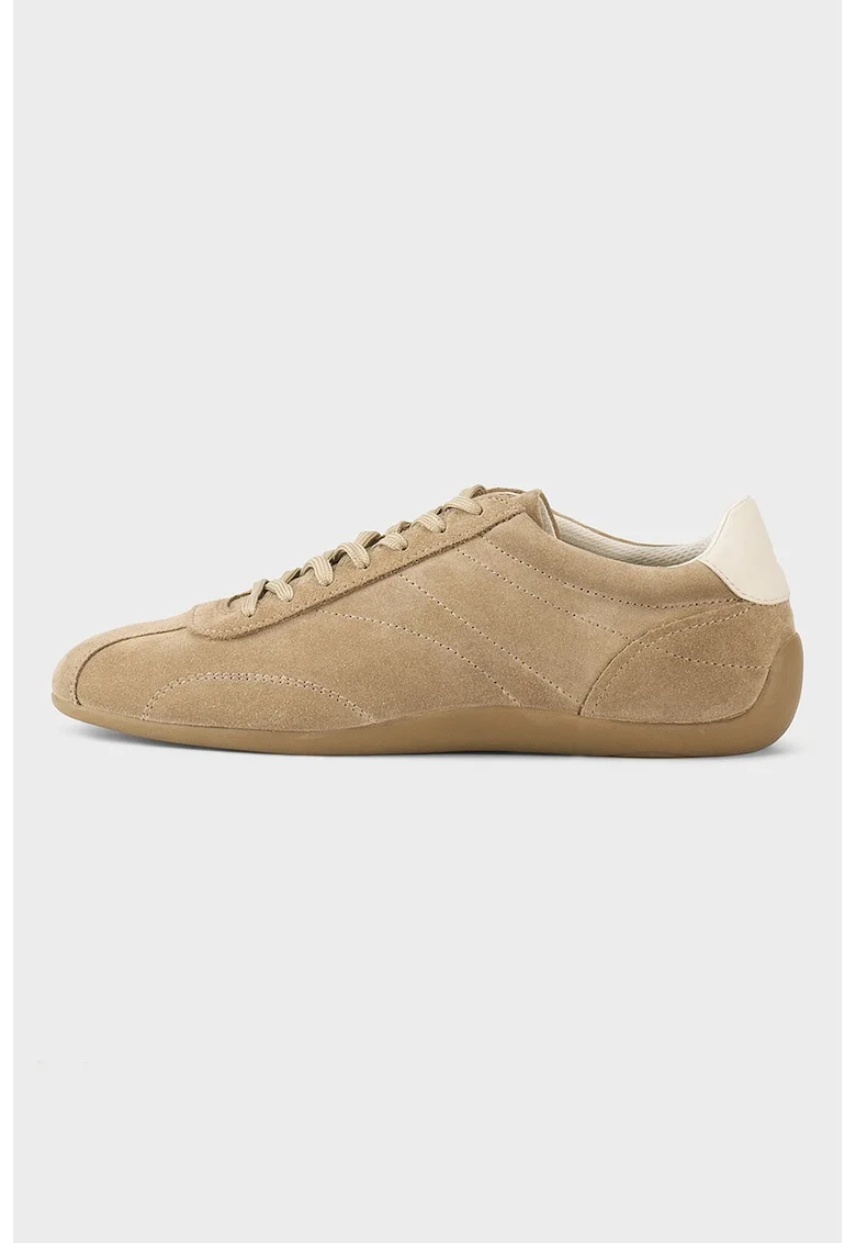 Pantofi sport low-cut din piele intoarsa, Maro camel