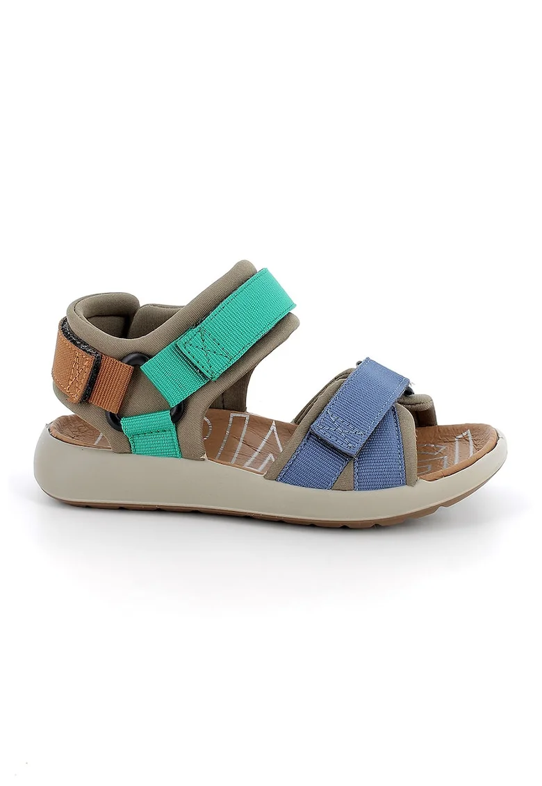 Sandale din material textil cu inchidere velcro, Maro inchis/Albastru inchis/Verde menta