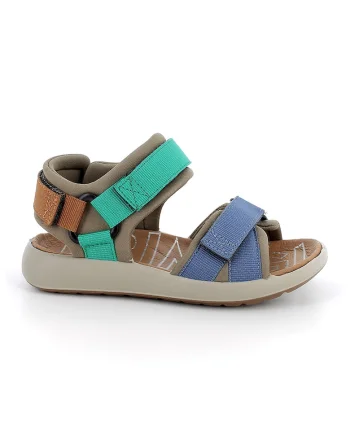 Sandale din material textil cu inchidere velcro, Maro inchis/Albastru inchis/Verde menta