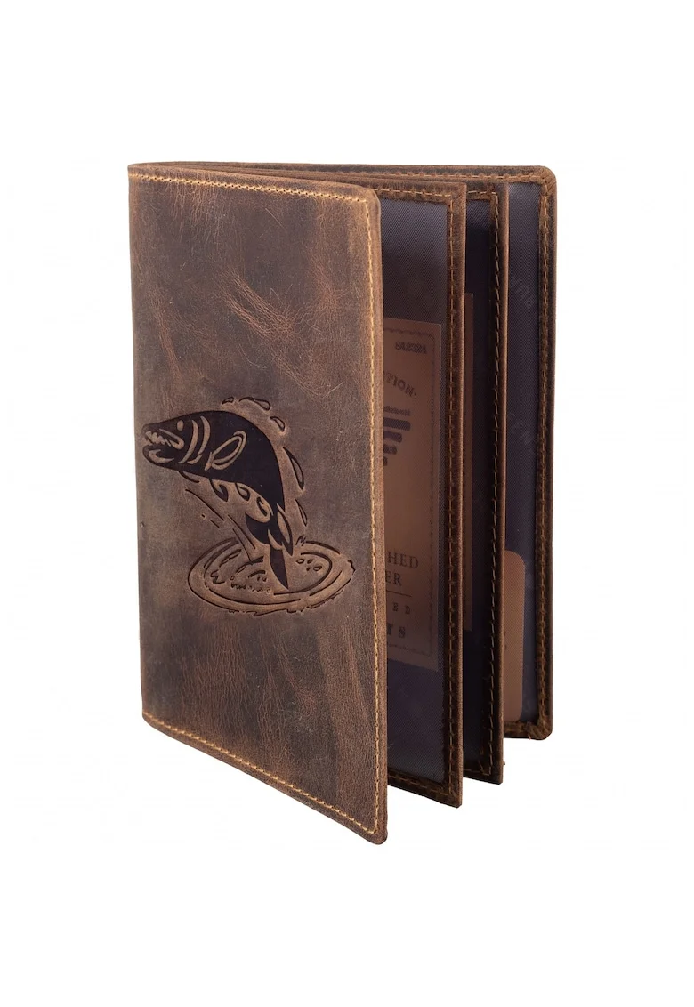 Husa legitimatie unisex piele naturala maro antichizat 12 x 16.5 x 2 cm, Hecht,