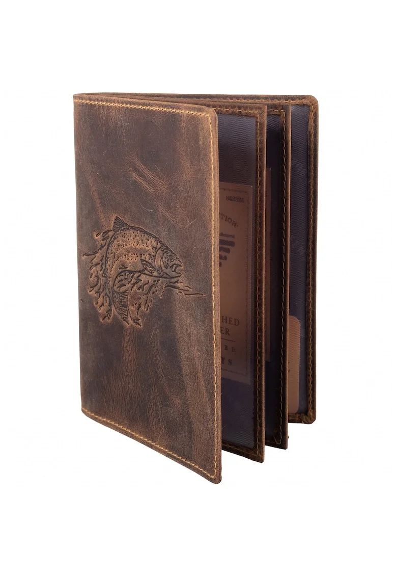 Husa legitimatie unisex piele naturala maro antichizat 12 x 16.5 x 2 cm, Vintage Forelle,