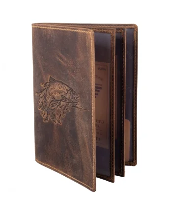 Husa legitimatie unisex piele naturala maro antichizat 12 x 16.5 x 2 cm, Vintage Forelle,