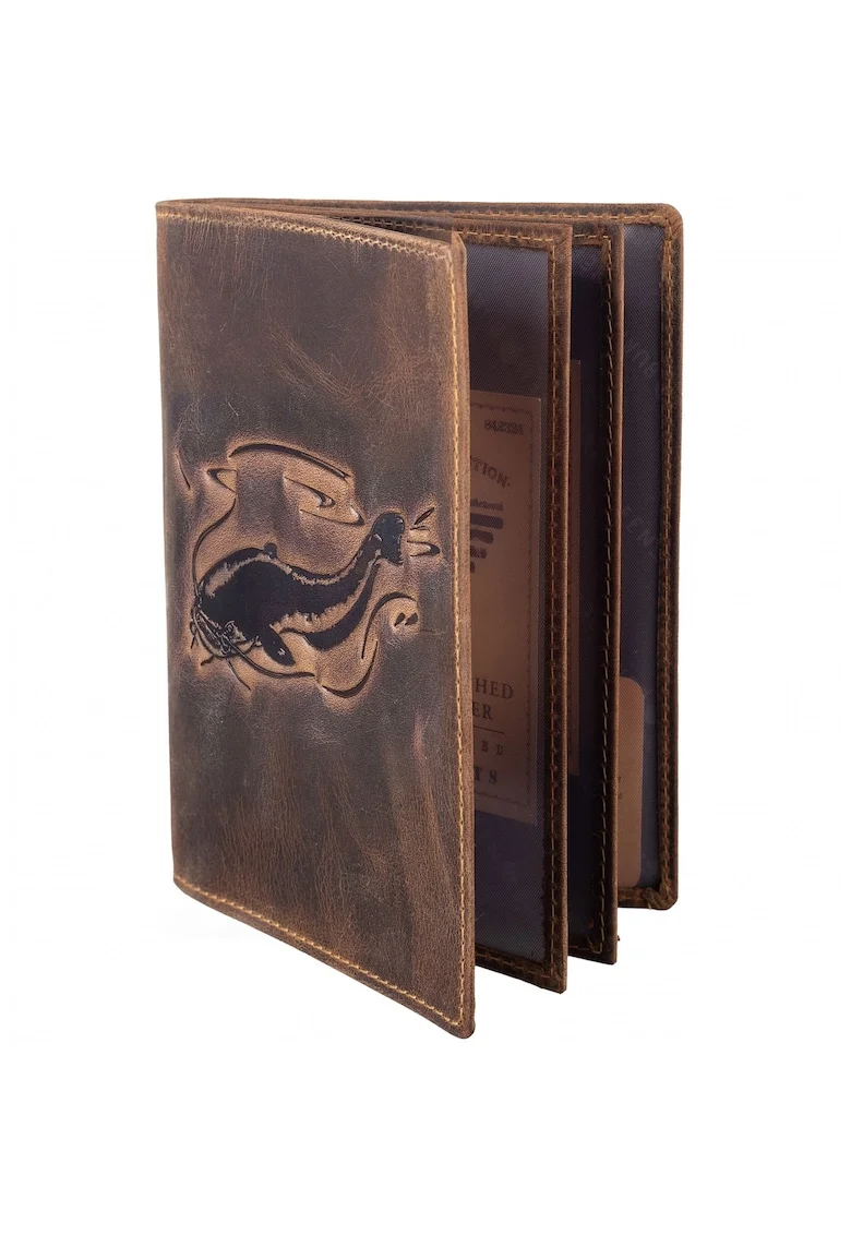 Husa legitimatie unisex piele naturala maro antichizat 12 x 16.5 x 2 cm, Wels,