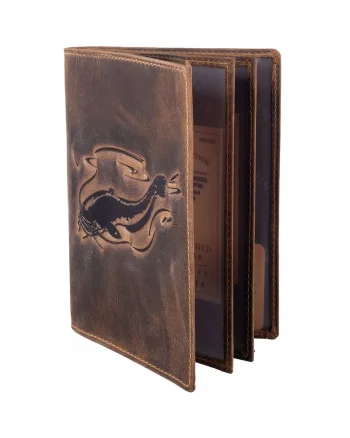 Husa legitimatie unisex piele naturala maro antichizat 12 x 16.5 x 2 cm, Wels,