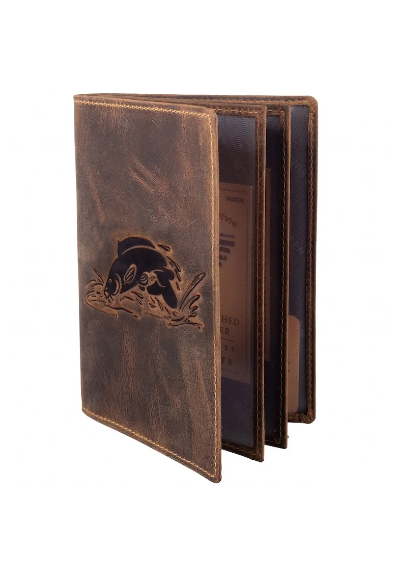 Husa legitimatie unisex piele naturala maro antichizat 12 x 16.5 x 2 cm, Karpfen,