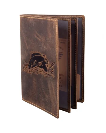 Husa legitimatie unisex piele naturala maro antichizat 12 x 16.5 x 2 cm, Karpfen,