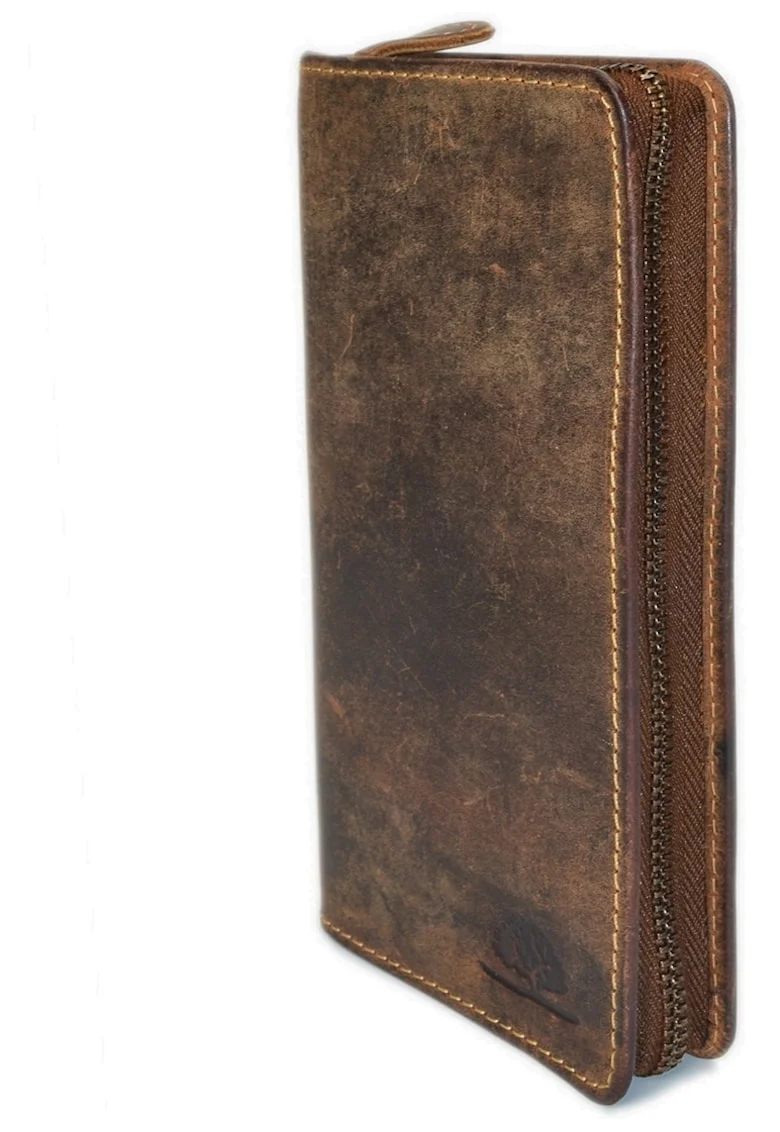 Etui stilouri unisex piele naturala maro antichizat 9 x 17.5 x 2.5 cm, Vintage,