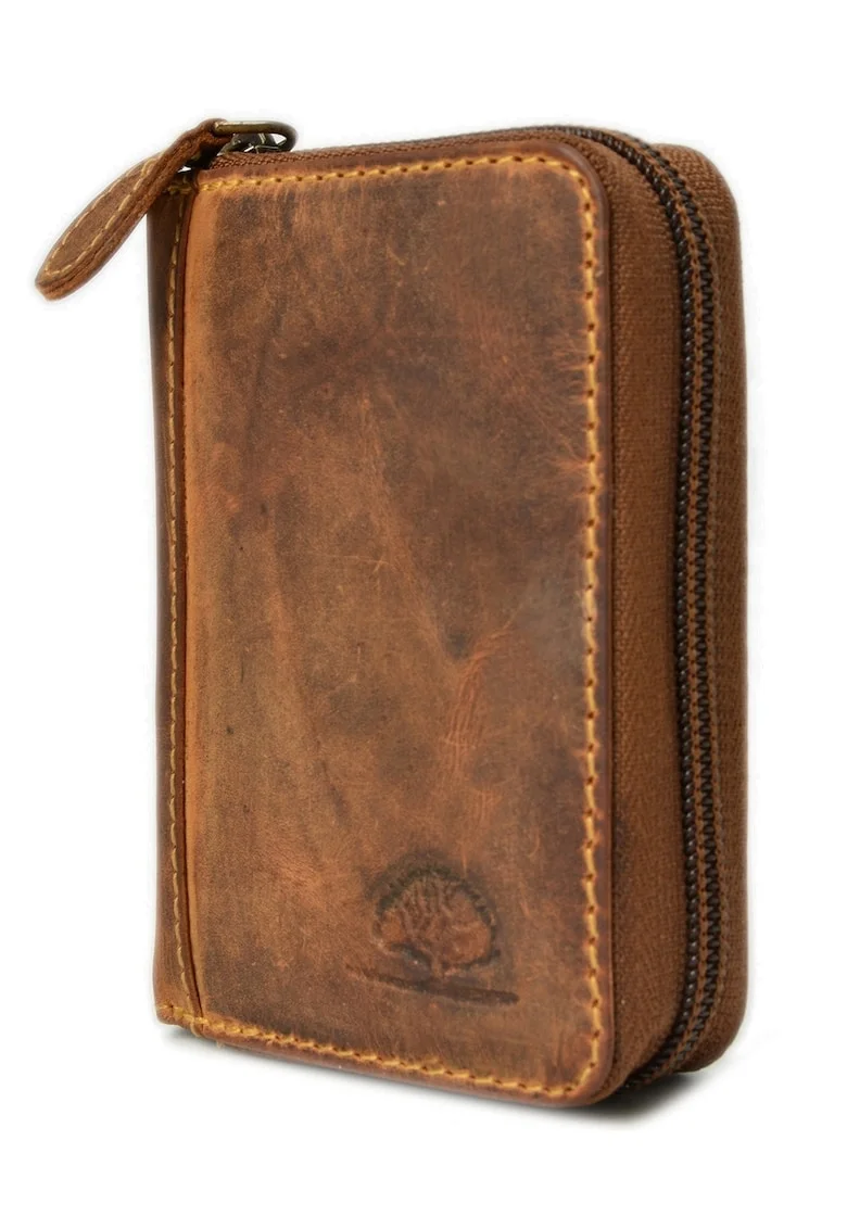 Portofel unisex piele naturala maro antichizat 7.5 x 10.5 x 2.5 cm, Vintage,